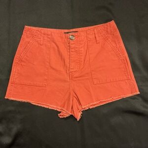 Forever 21 Button Up Shorts Coral Orange Size M Women’s Fringe Hem New